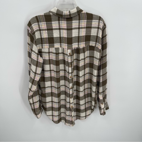 Anthropologie Size S Women's Brown Plaid Isadora Button Back Flannel Shirt - Picture 8 of 12